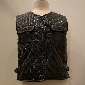 Andrea Jovine Womens Black Fitted Faux Leather Quilted Vest / Size 10